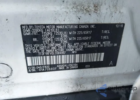 2020 Toyota Rav4 Le z USA, uszkodzony, nr VIN 2T3F1RFV0LC084997